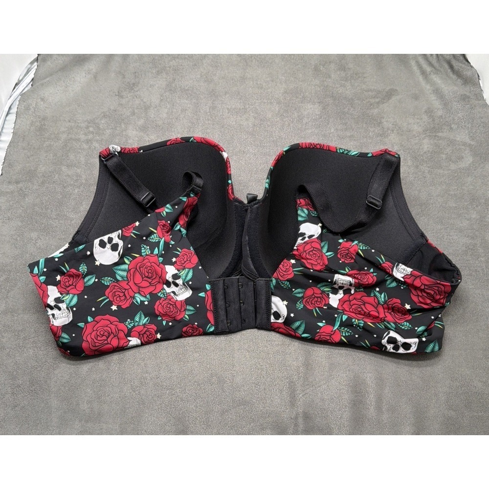 Torrid Curve Skull & Rose Print Push-Up Bra Black & Red Size 42B - Picture 4 of 6